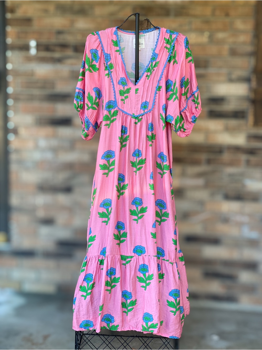 Umgee Pink Floral Maxi Dress Blue Green Large
